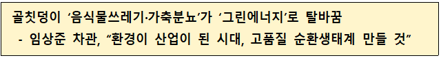 골칫덩이 ‘음식물쓰레기·가축분뇨’가 ‘그린에너지’로 탈바꿈   - 임상준 차관, “환경이 산업이 된 시대, 고품질 순환생태계 만들 것”